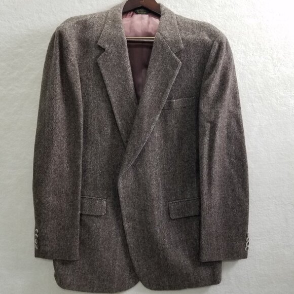 Bert Pulitzer Blazer Men’s fine lambs Wool Gray/mauve Herringbone Tweed vintage - Picture 1 of 16